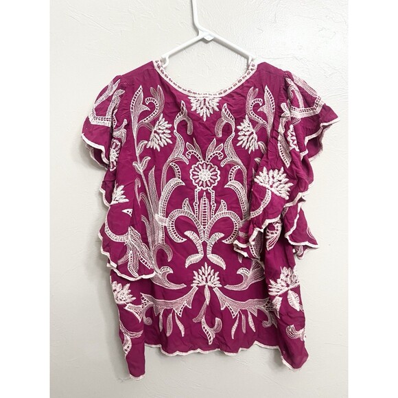 Solitaire Blouse Large Pink Embroidered Boho Crochet Shirt Festival Hippie Top - Picture 6 of 9
